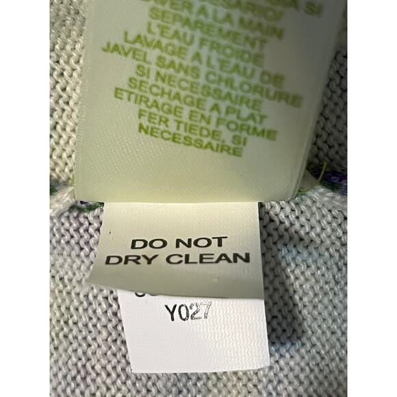 Sigrid Olsen Knit Cardigan Large Green Women's Purple Floral Silk Angora Beaded - Picture 9 of 15